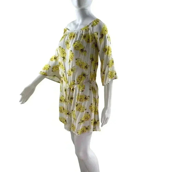 White House Black Market Pineapple print romper L Off Shoulder tie belt tassels - Picture 7 of 15